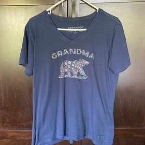 Women’s Life is Good tee shirt. Grandma. Navy blue. EUC, size L